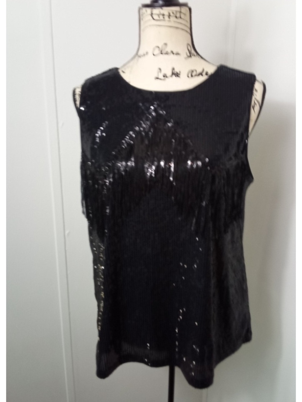 Good Days Only Women’s M Black Sequin Fringe Sleeveless Top Party Holiday